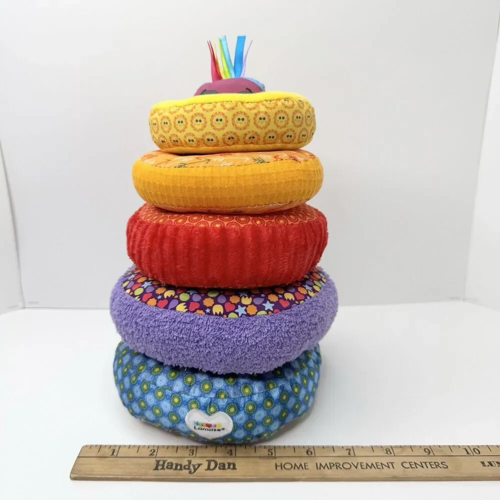 Lamaze Rainbow Stacking Rings Plush Rattle Crinkle Sensory Learning Baby Toy 9